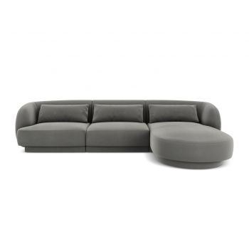 Coltar dreapta 4 locuri, Tulum, Cosmopolitan Design, 255x156x70 cm, catifea, gri deschis
