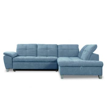Coltar Extensibil Cu Otoman Mic Dreapta Sevilia Lux, Lada Depozitare, 5 Locuri, Tetiere Reglabile, Albastru, 280 Cm