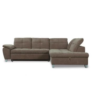 Coltar Extensibil Cu Otoman Mic Dreapta Sevilia Lux, Lada Depozitare, 5 Locuri, Tetiere Reglabile, Maro, 280 Cm