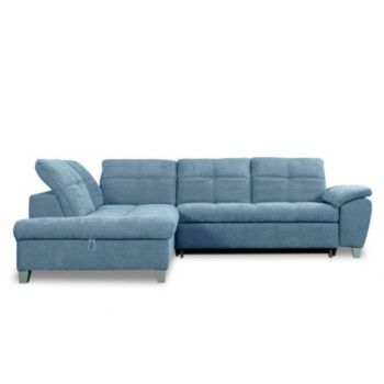 Coltar Extensibil Cu Otoman Mic Stanga Sevilia Lux, Lada Depozitare, 5 Locuri, Tetiere Reglabile, Albastru, 280 Cm