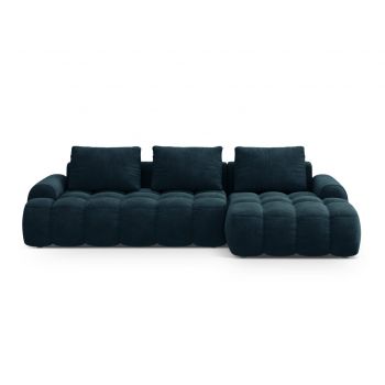 Coltar extensibil dreapta 3 locuri, Linz, Cosmopolitan Design, 275x142x84 cm, catifea, albastru petrol inchis