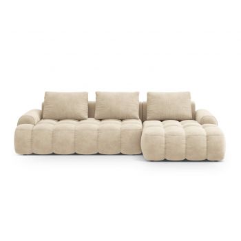 Coltar extensibil dreapta 3 locuri, Linz, Cosmopolitan Design, 275x142x84 cm, catifea, bej deschis