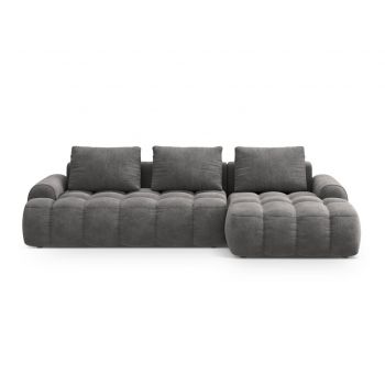Coltar extensibil dreapta 3 locuri, Linz, Cosmopolitan Design, 275x142x84 cm, catifea, gri