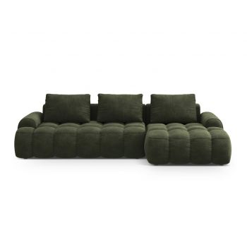 Coltar extensibil dreapta 3 locuri, Linz, Cosmopolitan Design, 275x142x84 cm, catifea, verde