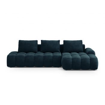 Coltar extensibil dreapta 3 locuri, Linz, Cosmopolitan Design, 275x142x84 cm, cotiera stanga, catifea, albastru petrol inchis