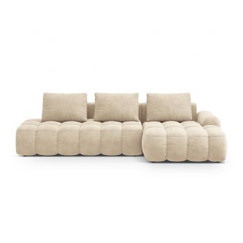 Coltar extensibil dreapta 3 locuri, Linz, Cosmopolitan Design, 275x142x84 cm, cotiera stanga, catifea, bej deschis