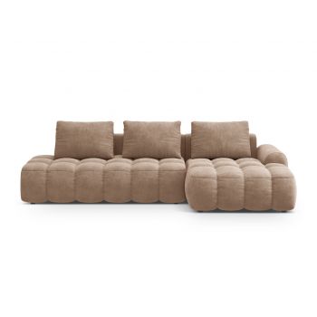 Coltar extensibil dreapta 3 locuri, Linz, Cosmopolitan Design, 275x142x84 cm, cotiera stanga, catifea, bej inchis