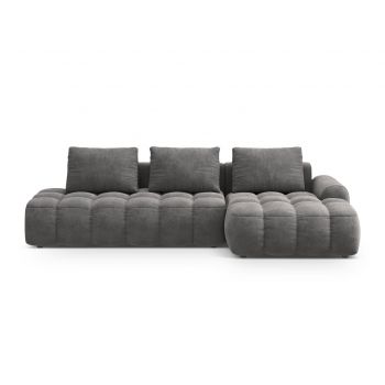 Coltar extensibil dreapta 3 locuri, Linz, Cosmopolitan Design, 275x142x84 cm, cotiera stanga, catifea, gri