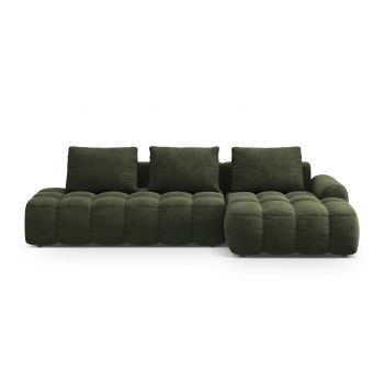 Coltar extensibil dreapta 3 locuri, Linz, Cosmopolitan Design, 275x142x84 cm, cotiera stanga, catifea, verde