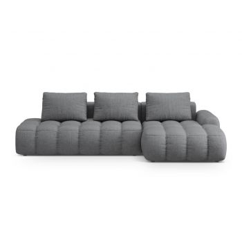 Coltar extensibil dreapta 3 locuri, Linz, Cosmopolitan Design, 275x142x84 cm, cotiera stanga, tesatura structurata, gri