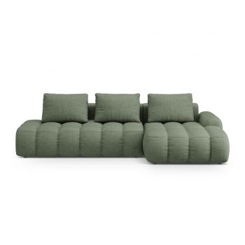 Coltar extensibil dreapta 3 locuri, Linz, Cosmopolitan Design, 275x142x84 cm, cotiera stanga, tesatura structurata, verde oliv inchis