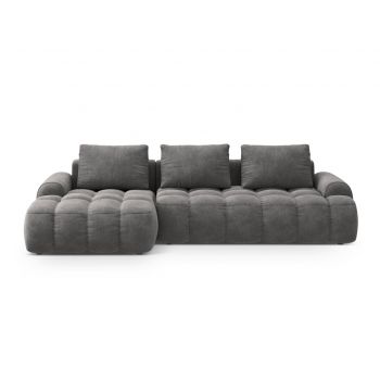 Coltar extensibil stanga 3 locuri, Linz, Cosmopolitan Design, 275x142x84 cm, catifea, gri