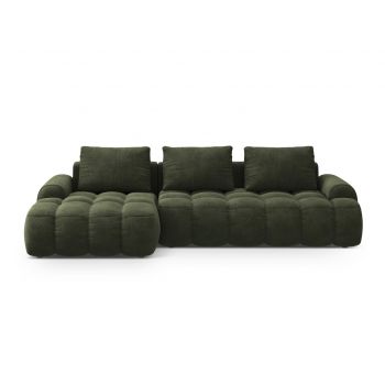 Coltar extensibil stanga 3 locuri, Linz, Cosmopolitan Design, 275x142x84 cm, catifea, verde
