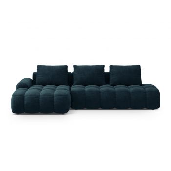 Coltar extensibil stanga 3 locuri, Linz, Cosmopolitan Design, 275x142x84 cm, cotiera dreapta, catifea, albastru petrol inchis