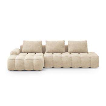 Coltar extensibil stanga 3 locuri, Linz, Cosmopolitan Design, 275x142x84 cm, cotiera dreapta, catifea, bej deschis
