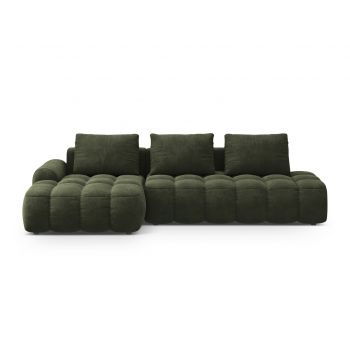 Coltar extensibil stanga 3 locuri, Linz, Cosmopolitan Design, 275x142x84 cm, cotiera dreapta, catifea, verde