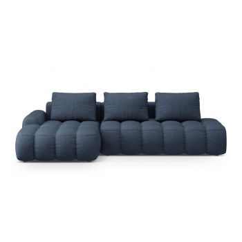 Coltar extensibil stanga 3 locuri, Linz, Cosmopolitan Design, 275x142x84 cm, cotiera dreapta, tesatura structurata, albastru inchis