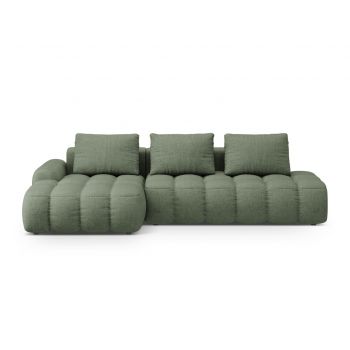 Coltar extensibil stanga 3 locuri, Linz, Cosmopolitan Design, 275x142x84 cm, cotiera dreapta, tesatura structurata, verde oliv inchis