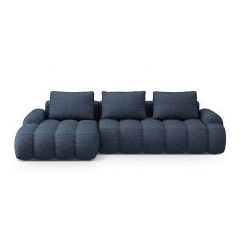 Coltar extensibil stanga 3 locuri, Linz, Cosmopolitan Design, 275x142x84 cm, tesatura structurata, albastru inchis