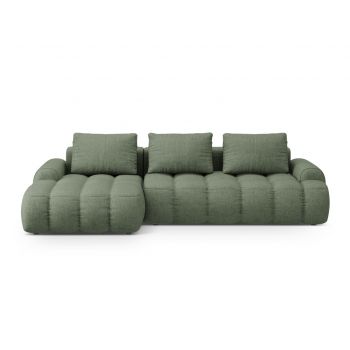 Coltar extensibil stanga 3 locuri, Linz, Cosmopolitan Design, 275x142x84 cm, tesatura structurata, verde oliv inchis