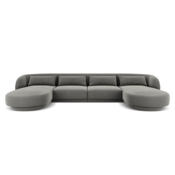 Coltar panoramic 5 locuri, Tulum, Cosmopolitan Design, 330x156x70 cm, catifea, gri deschis