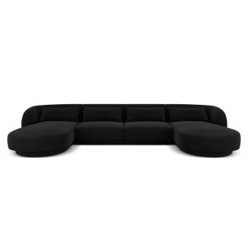 Coltar panoramic 5 locuri, Tulum, Cosmopolitan Design, 330x156x70 cm, catifea, negru