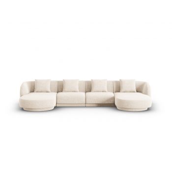 Coltar panoramic 5 locuri, Tulum, Cosmopolitan Design, 330x156x70 cm, tesatura chenille, bej deschis