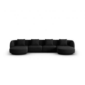 Coltar panoramic 5 locuri, Tulum, Cosmopolitan Design, 330x156x70 cm, tesatura chenille, negru