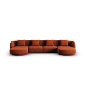 Coltar panoramic 5 locuri, Tulum, Cosmopolitan Design, 330x156x70 cm, tesatura chenille, teracota