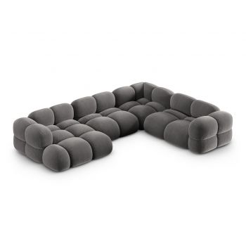 Coltar panoramic dreapta 5 locuri, Loretto, Cosmopolitan Design, 345x250x68 cm, catifea, gri