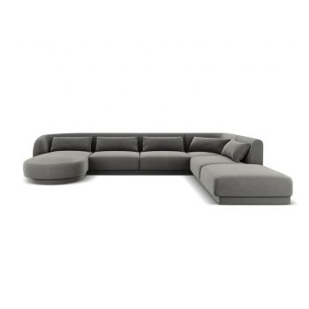 Coltar panoramic dreapta 6 locuri, Tulum, Cosmopolitan Design, 330x255x70 cm, catifea, gri deschis