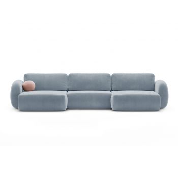 Coltar panoramic extensibil 5 locuri, Tonale, Cosmopolitan Design, 362x149x88 cm, catifea, albastru gri