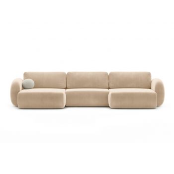 Coltar panoramic extensibil 5 locuri, Tonale, Cosmopolitan Design, 362x149x88 cm, catifea, bej migdala