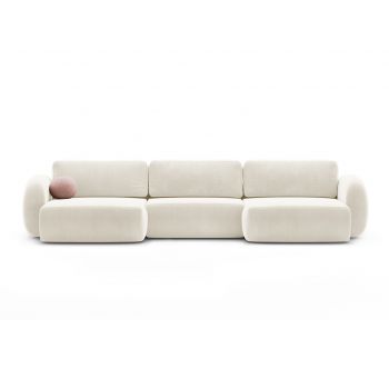 Coltar panoramic extensibil 5 locuri, Tonale, Cosmopolitan Design, 362x149x88 cm, catifea, ivoriu