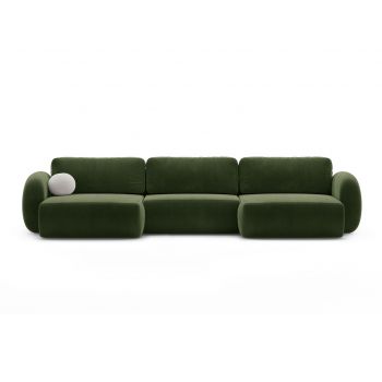 Coltar panoramic extensibil 5 locuri, Tonale, Cosmopolitan Design, 362x149x88 cm, catifea, verde army