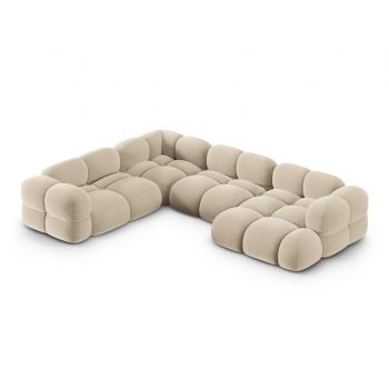 Coltar panoramic stanga 5 locuri, Loretto, Cosmopolitan Design, 345x250x68 cm, catifea, bej deschis