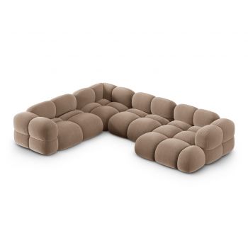 Coltar panoramic stanga 5 locuri, Loretto, Cosmopolitan Design, 345x250x68 cm, catifea, bej inchis