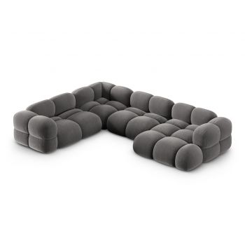 Coltar panoramic stanga 5 locuri, Loretto, Cosmopolitan Design, 345x250x68 cm, catifea, gri
