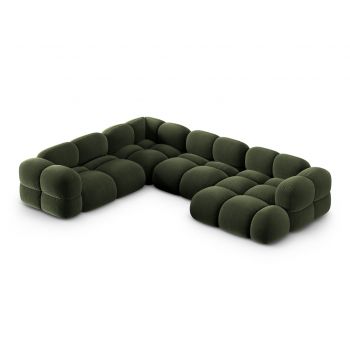 Coltar panoramic stanga 5 locuri, Loretto, Cosmopolitan Design, 345x250x68 cm, catifea, verde