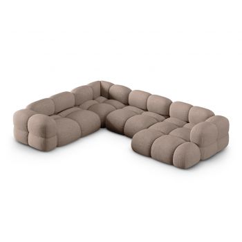 Coltar panoramic stanga 5 locuri, Loretto, Cosmopolitan Design, 345x250x68 cm, tesatura structurata, cappuccino