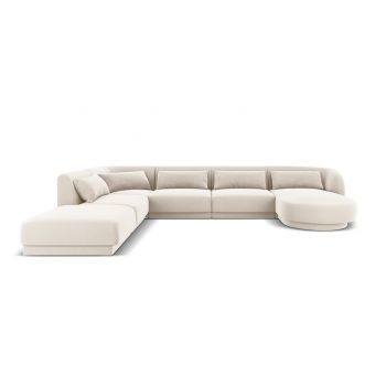 Coltar panoramic stanga 6 locuri, Tulum, Cosmopolitan Design, 330x255x70 cm, catifea, bej deschis