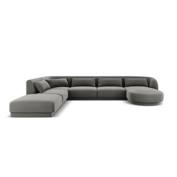 Coltar panoramic stanga 6 locuri, Tulum, Cosmopolitan Design, 330x255x70 cm, catifea, gri deschis