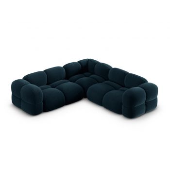 Coltar simetric 4 locuri, Loretto, Cosmopolitan Design, 250x250x68 cm, catifea, albastru petrol inchis