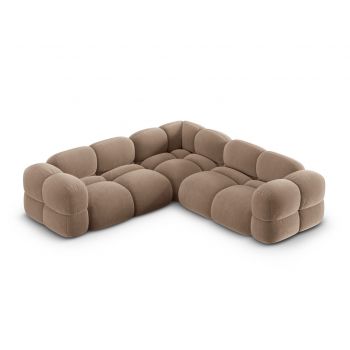Coltar simetric 4 locuri, Loretto, Cosmopolitan Design, 250x250x68 cm, catifea, bej inchis