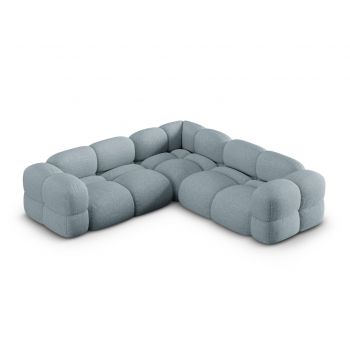 Coltar simetric 4 locuri, Loretto, Cosmopolitan Design, 250x250x68 cm, tesatura structurata, albastru pastel