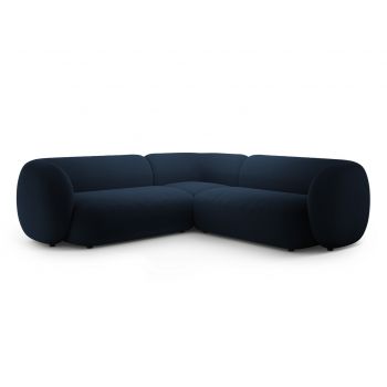 Coltar simetric 5 locuri, Kate, Micadoni, 252x252x76 cm, catifea, albastru regal