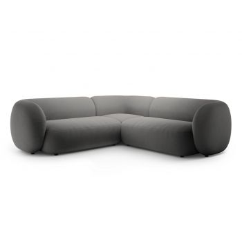 Coltar simetric 5 locuri, Kate, Micadoni, 252x252x76 cm, catifea, gri inchis