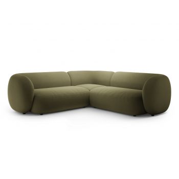 Coltar simetric 5 locuri, Kate, Micadoni, 252x252x76 cm, catifea, verde