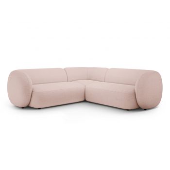 Coltar simetric 5 locuri, Kate, Micadoni, 252x252x76 cm, tesatura boucle, roz pudra