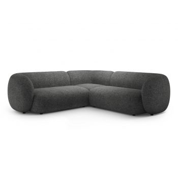 Coltar simetric 5 locuri, Kate, Micadoni, 252x252x76 cm, tesatura structurata, gri inchis melanj